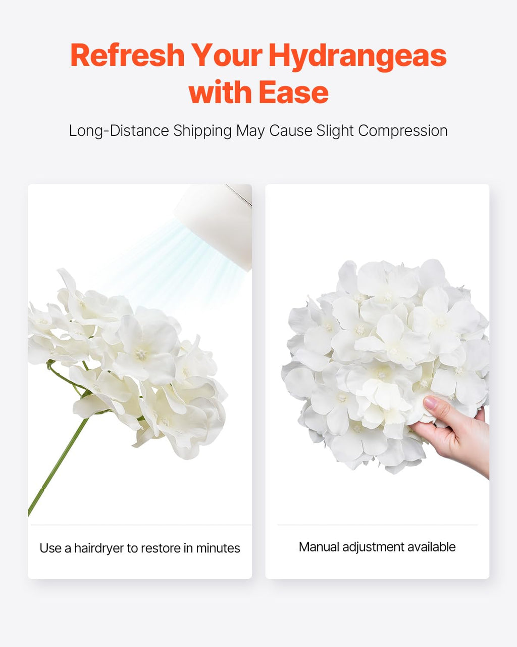 VEVOR Artificial Flowers, 205 pcs Real Looking White Silk Fake Hydrangea Bulk, White Faux Bridal Shower with Stems for DIY Wedding Bouquets, Home Centerpieces Arrangements, Party Tables Decorations