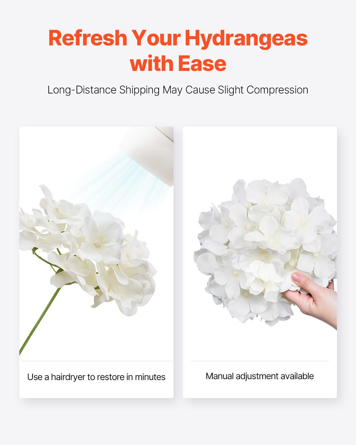 VEVOR Artificial Flowers, 205 pcs Real Looking White Silk Fake Hydrangea Bulk, White Faux Bridal Shower with Stems for DIY Wedding Bouquets, Home Centerpieces Arrangements, Party Tables Decorations