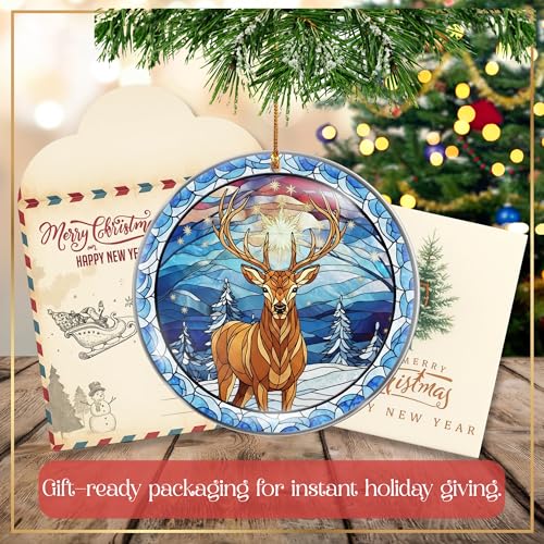 Deer Christmas Ornament for Tree - Woodland Stained Glass Style, 4 Inch - Variation 02
