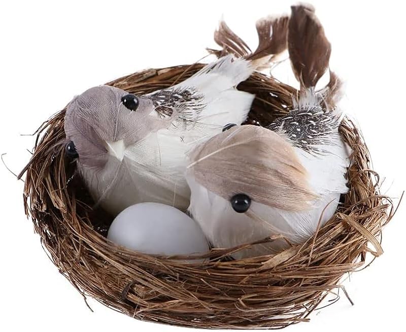 Realistic Feathered Bird Nest with Eggs Ornament for DIY Crafts and Home Decor