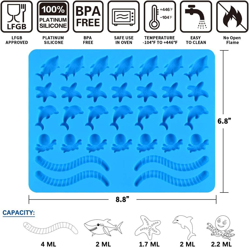 Silicone Gummy Molds by [Brand Name] - Fun Ocean Shapes Including Worms, Starfish, Dolphins & More | Pack of 3