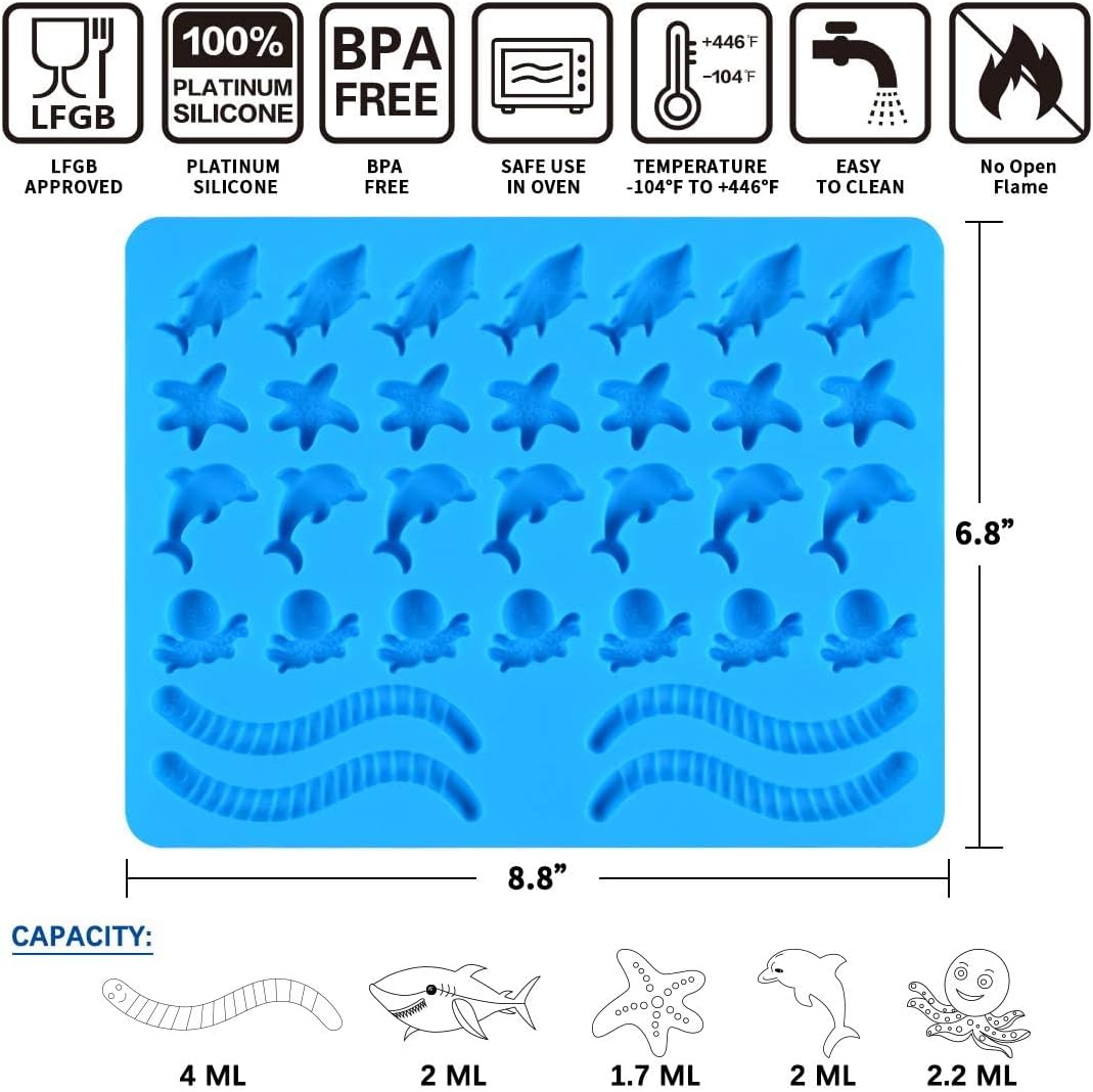Silicone Gummy Molds by [Brand Name] - Fun Ocean Shapes Including Worms, Starfish, Dolphins & More | Pack of 3