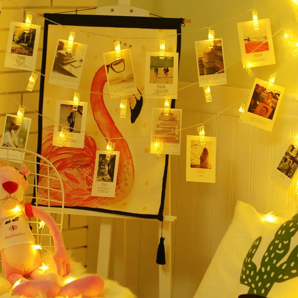 Skiennix LED Photo Clip String Lights - 40 Warm White Fairy Lights for Photos & Artwork | 14 Feet