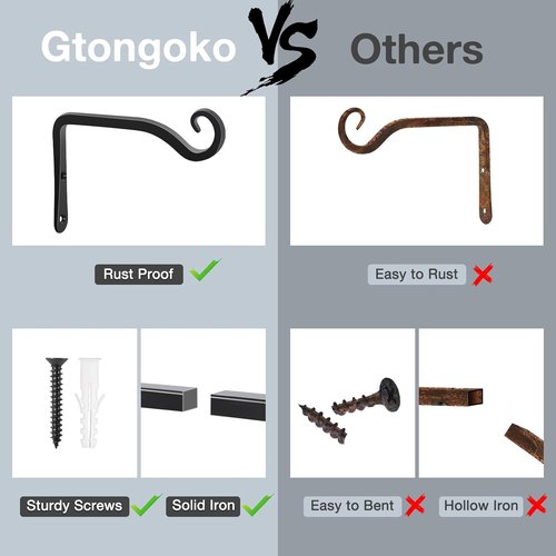 Gtongoko 6-Inch Metal Plant Hangers - Durable Outdoor & Indoor Hooks for Bird Feeders, Lanterns, Black | 2-Pack