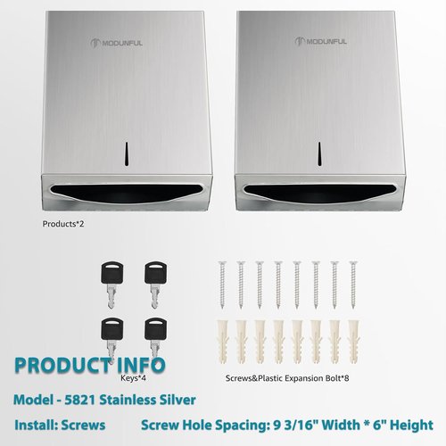 2 Paper Towel Dispenser Wall-Mount - SUS304 Brushed Stainless Steel Commercial Paper Towel Holder with Lock, Large Capacity 400 Multifold/420 C/Z Fold Towels