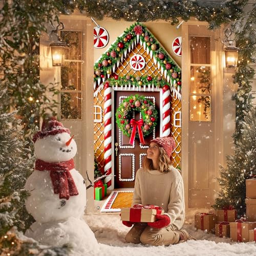 IVN Christmas Candy Arch Door Cover Decoration Banner 71 x 35 Inch - Peppermint Style