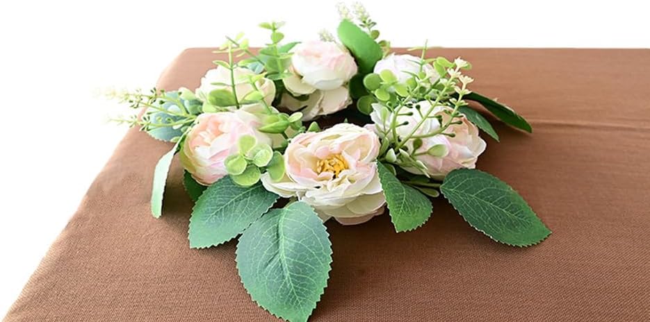 Peony Flower Candle Rings by [Brand Name] - Spring Wreath Centerpieces | 10.2" Pink Artificial Floral Decor