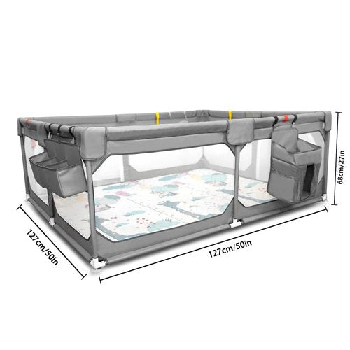 Baby Playpen with Mat 50"*50", Extra Large Playpen for Babies and Toddlers with Storage Bag, BPA-Free, Non-Toxic, Safe No Gaps Playards for Babies, Sturdy Safety Play Yard for Indoor Outdoor Fun, Grey