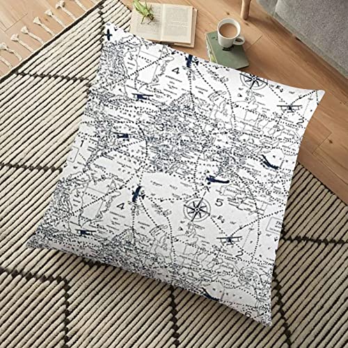 Vintage World Aviation Map Pillow Cover, 16x16 Inch Double-Sided Print
