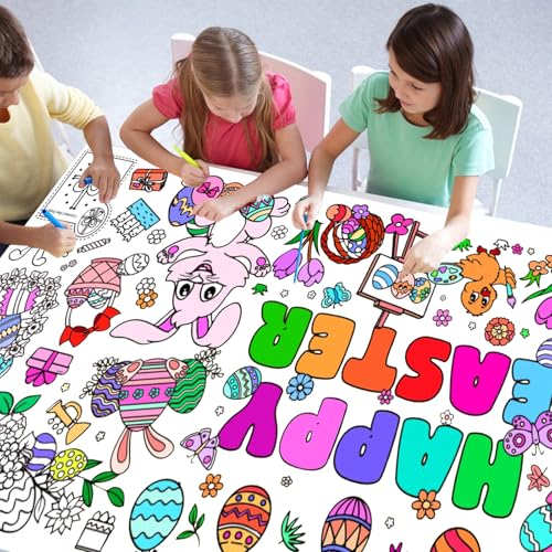 Easter Coloring Poster Tablecloth - Large 30 x 72 Inch for Kids