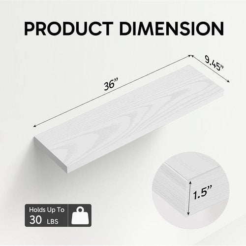 BAYKA Floating Shelves - 36-Inch Rustic Wood Wall Mounted Shelves for Home Decor | Set of 2 (White)