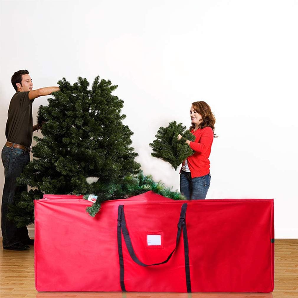 Skiennix Christmas Tree Storage Bag - Heavy Duty 600D Oxford for 7.5 Ft Trees | Durable Red Design with Dual Zipper & Handles