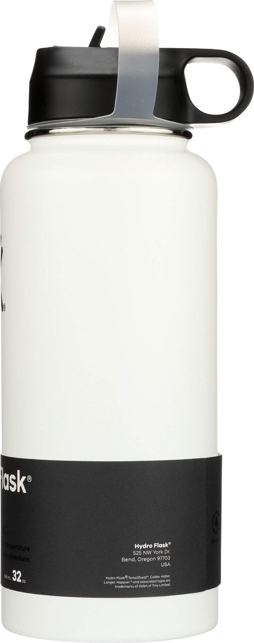 Hydro Flask Vacuum Insulated Stainless Steel Water Bottle Wide Mouth with Straw Lid (White, 32-Ounce)