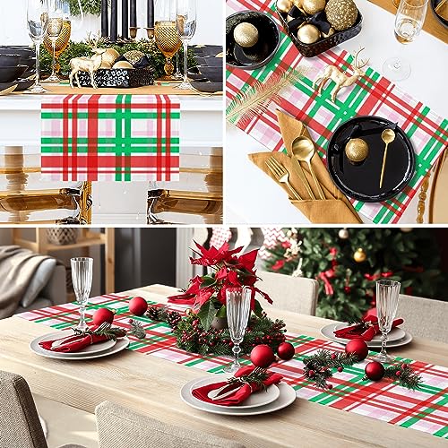 FJPT Christmas Table Runner Red Green Buffalo Check Plaid 13 x 72 Inch Holiday Decor
