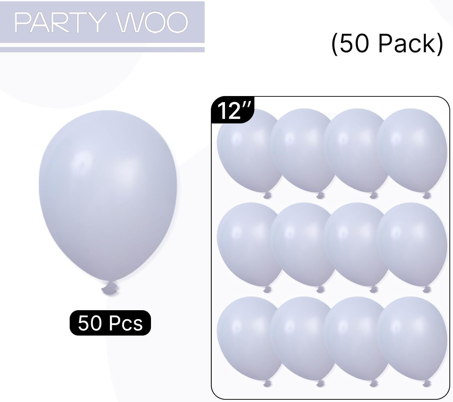 PartyWoo Dusty Blue Balloons - 50pcs 12 Inch Slate Blue Latex Helium Balloons for Celebrations