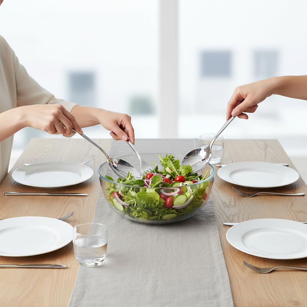nambe Frond 3-Piece Hostess Set | 18/10 Stainless Steel Flatware Serving Fork and Spoon Set | Serving Utensils for Buffet, Catering, Party, Hotel, or Restaurant Use | Dishwasher Safe