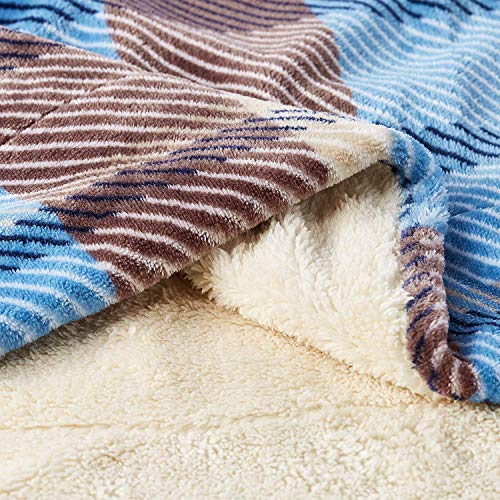 Lavish Home Poly Fleece Sherpa Throw - Oversized Plush Woven Polyester Sofa and Bed Blanket - Breathable and Machine Washable (Blue/Brown Plaid)