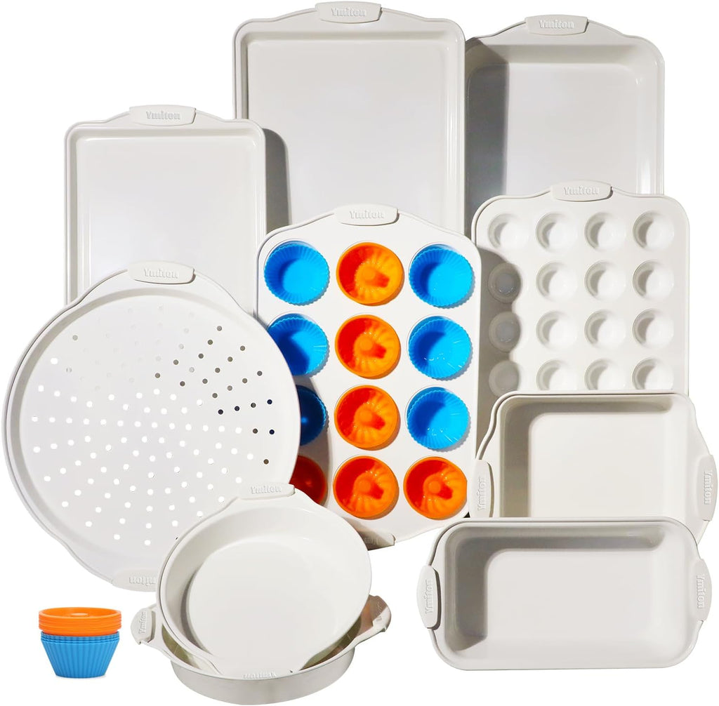 Skiennix Baking Pans Set - 34 PCS Nonstick Bakeware with Silicone Handles | Includes Cake, Cookie, Muffin, and Pizza Pans
