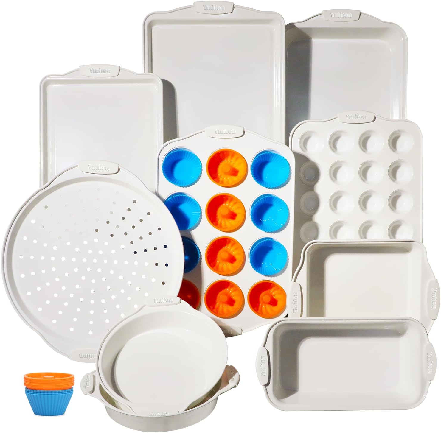 Skiennix Baking Pans Set - 34 PCS Nonstick Bakeware with Silicone Handles | Includes Cake, Cookie, Muffin, and Pizza Pans