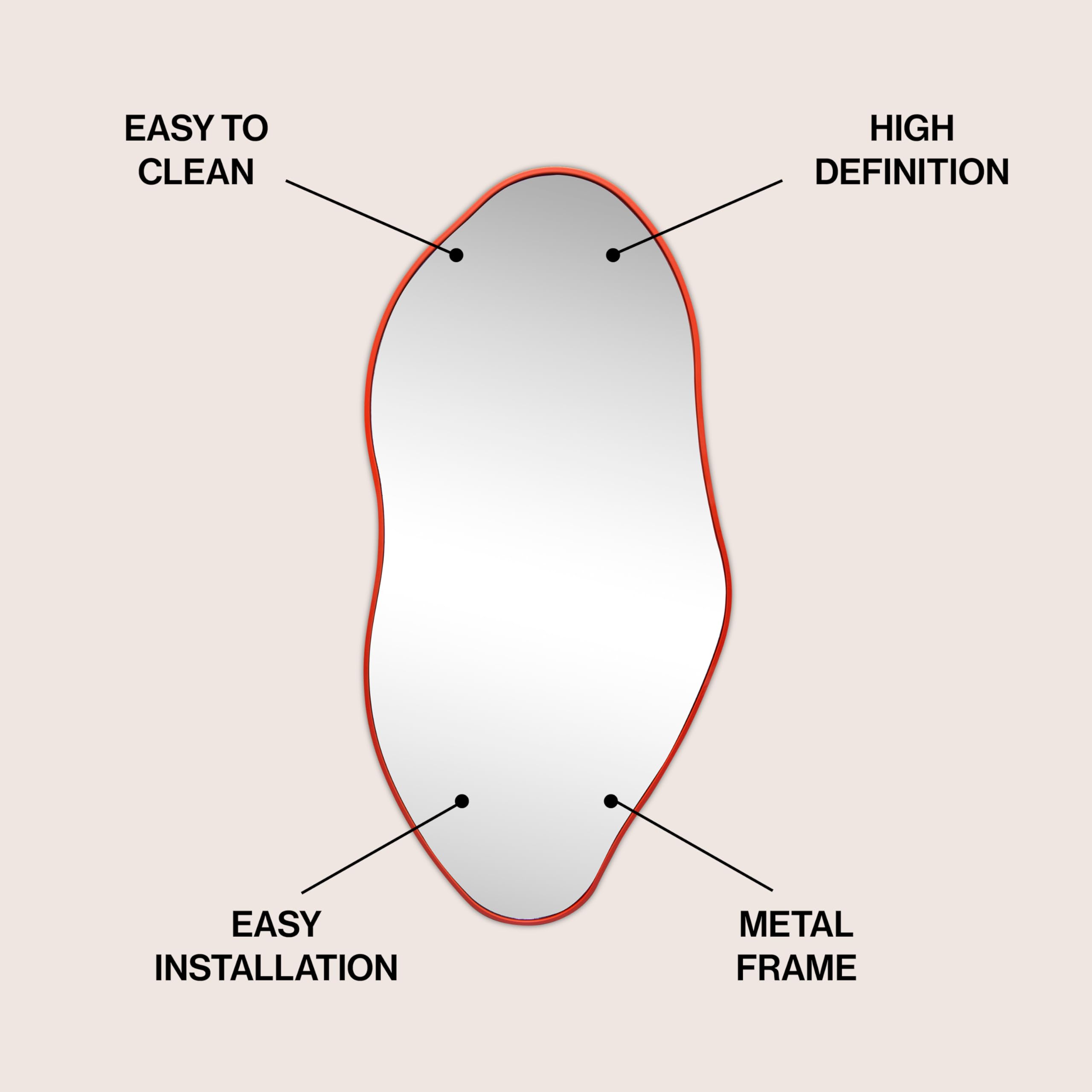 JONATHAN Y MIR200B Everly 20 in. W x 42 in. H Large Irregular Framed Decorative Wall Mirror, Anti-Rust for Bathroom, Living Room, Bedroom, Red