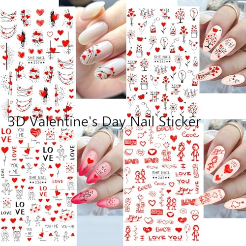 Valentine's Day 3D Self-Adhesive Nail Stickers & Decals - 12 Sheets