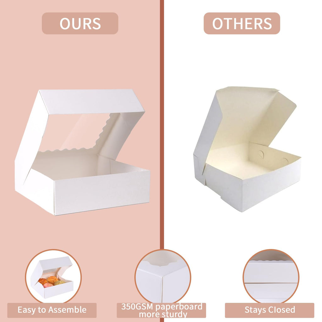 PFAMKEER 24 pcs12x12x3 Inch Bakery Boxes with Window, White 12 inch Cake Pastry large Pie Cookie Box for Dessert,strawberry,Chocolates Boxes