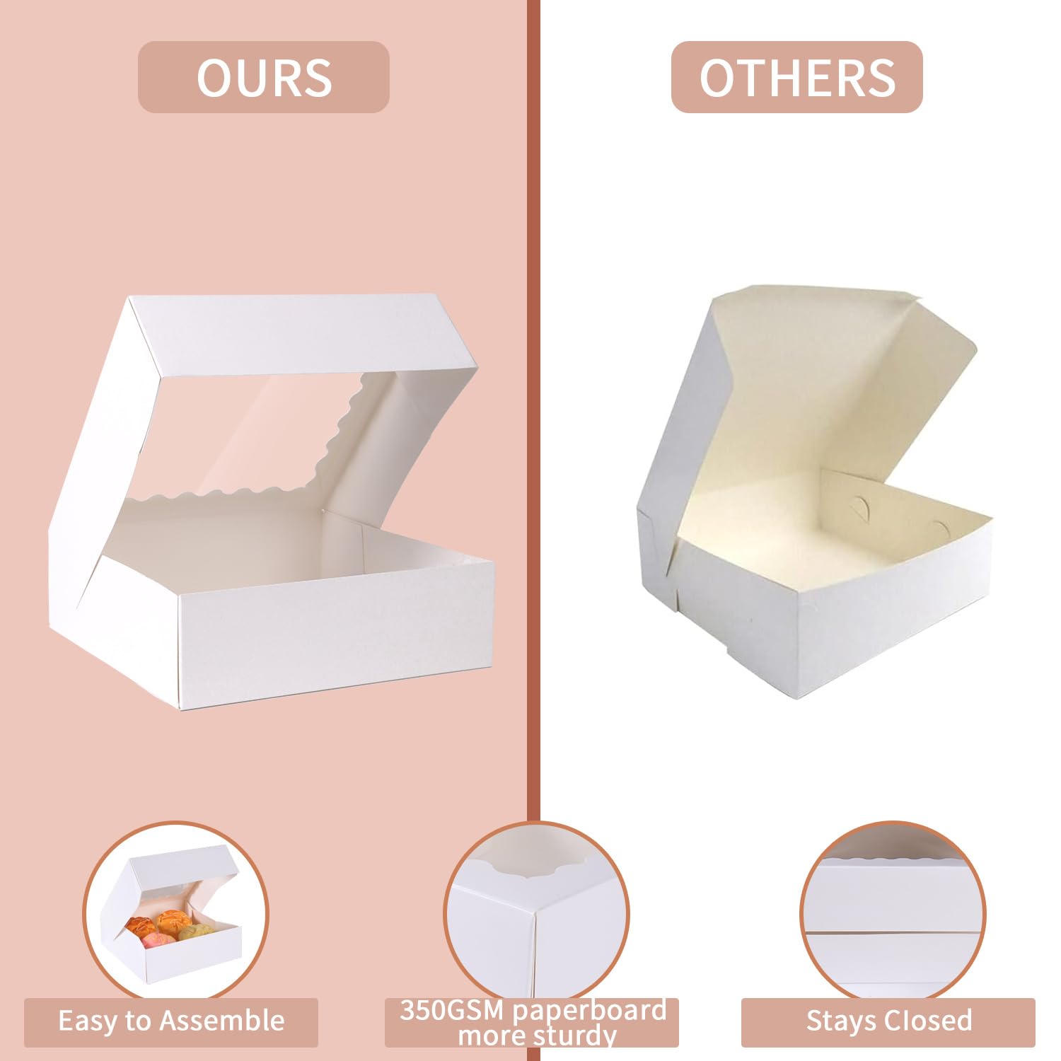 PFAMKEER 24 pcs12x12x3 Inch Bakery Boxes with Window, White 12 inch Cake Pastry large Pie Cookie Box for Dessert,strawberry,Chocolates Boxes