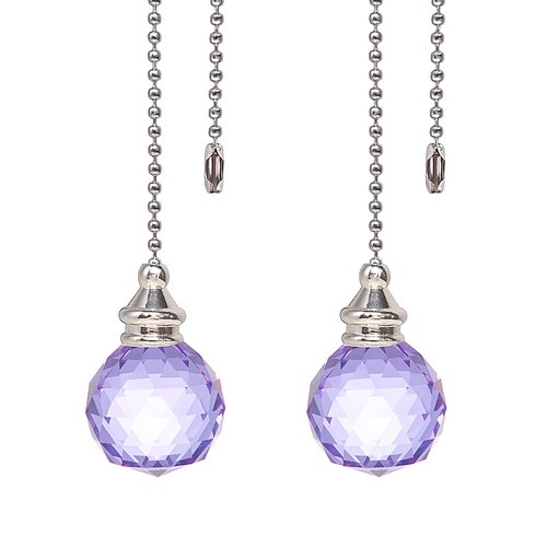 2 Pieces Purple Crystal Ceiling Fan Pull Chain Prism Ball 30mm Dazzling Pull Chain Extension with Connector for Ceiling Light Fan