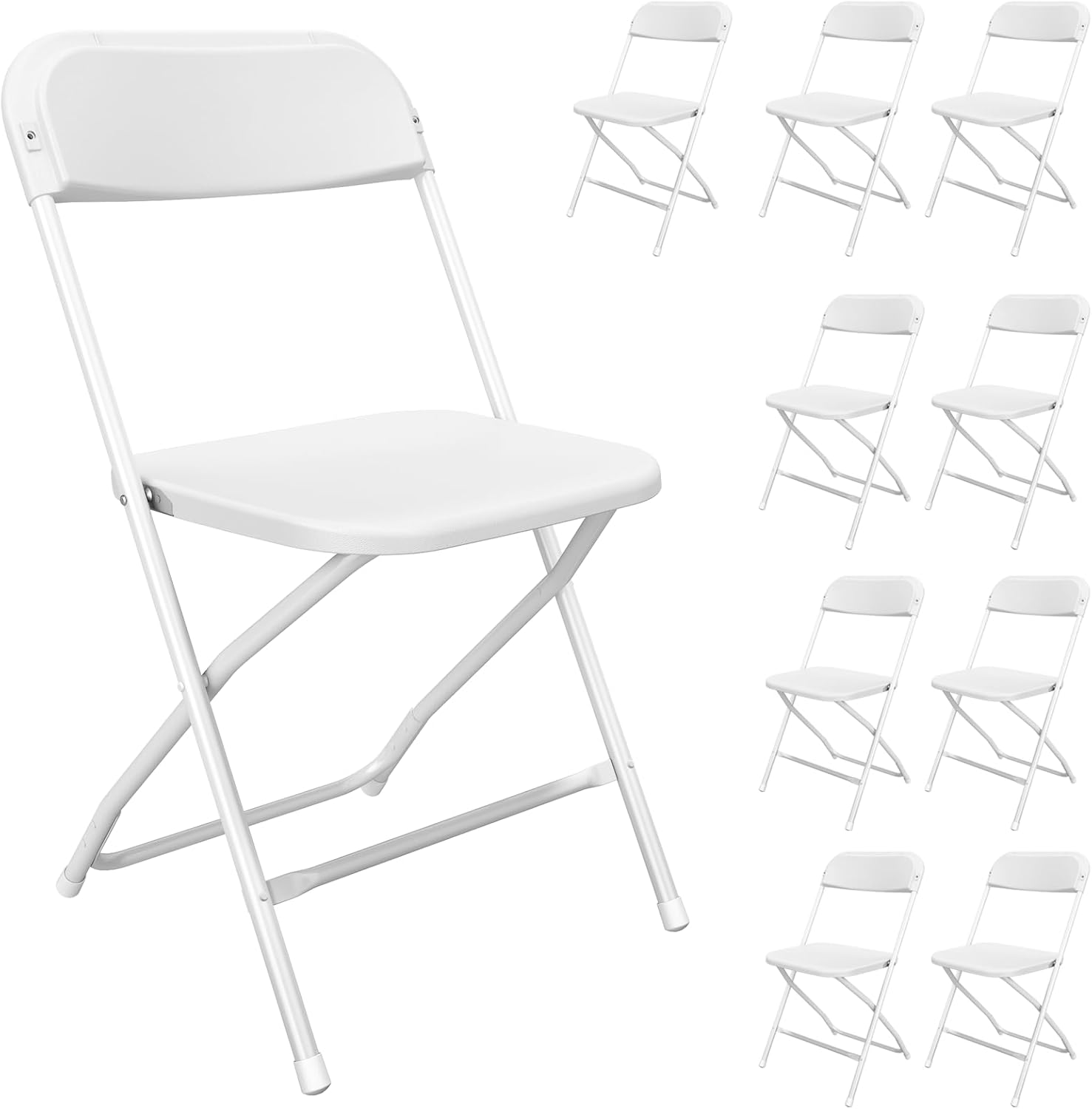 Regine Switzerland 10-Pack White Folding Chairs - Portable, Stackable Plastic Seats for Events | 350lbs Capacity