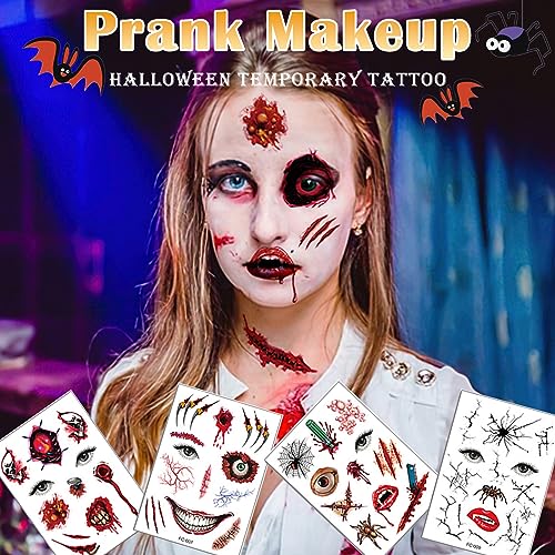 Halloween Temporary Tattoos 9PCS - 3D Bloody Scars & Fake Wounds