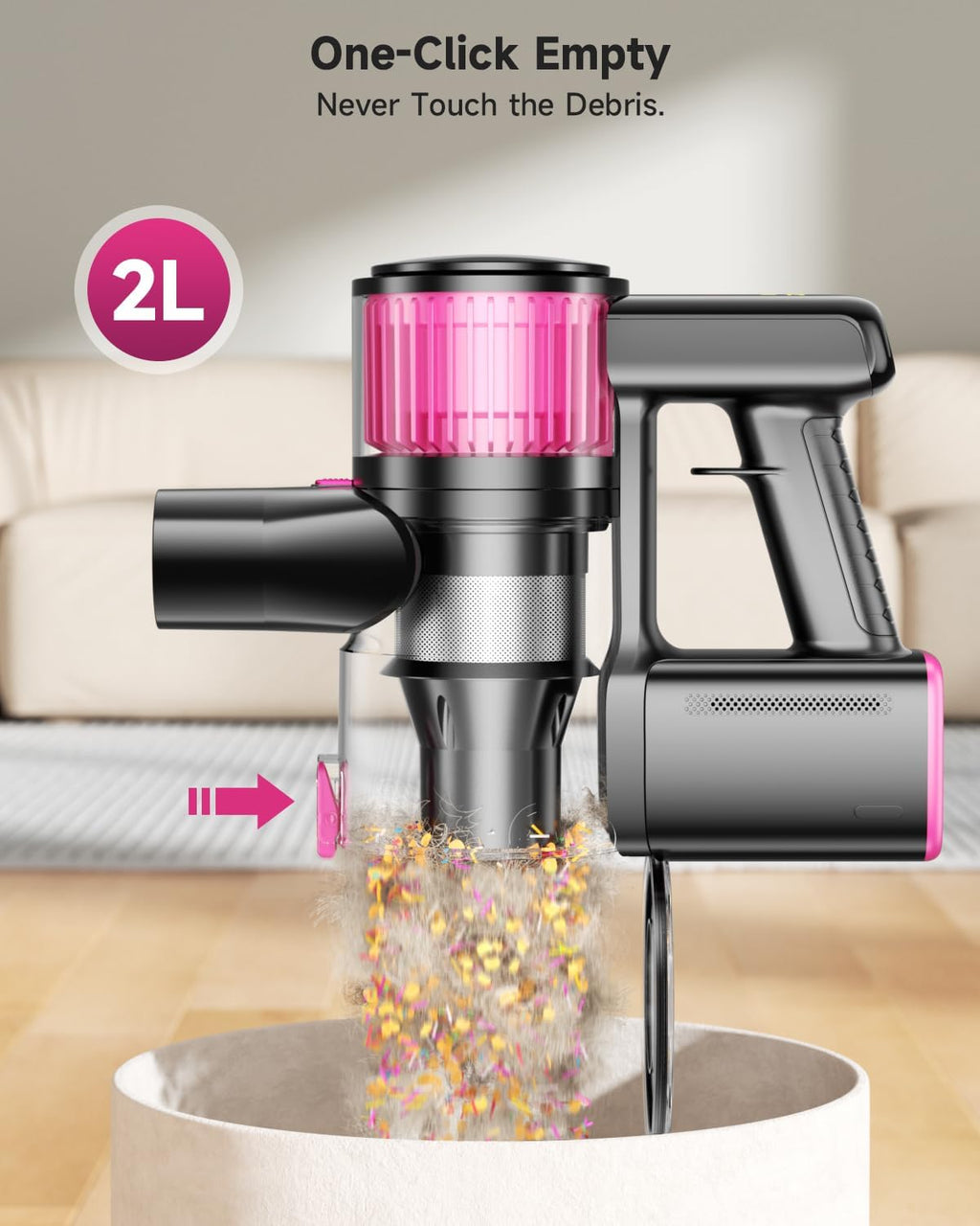MYUAKO Cordless Vacuum Cleaner - Powerful 650W Suction, 75 Mins Runtime, 2L Capacity for Pet Hair & Carpets