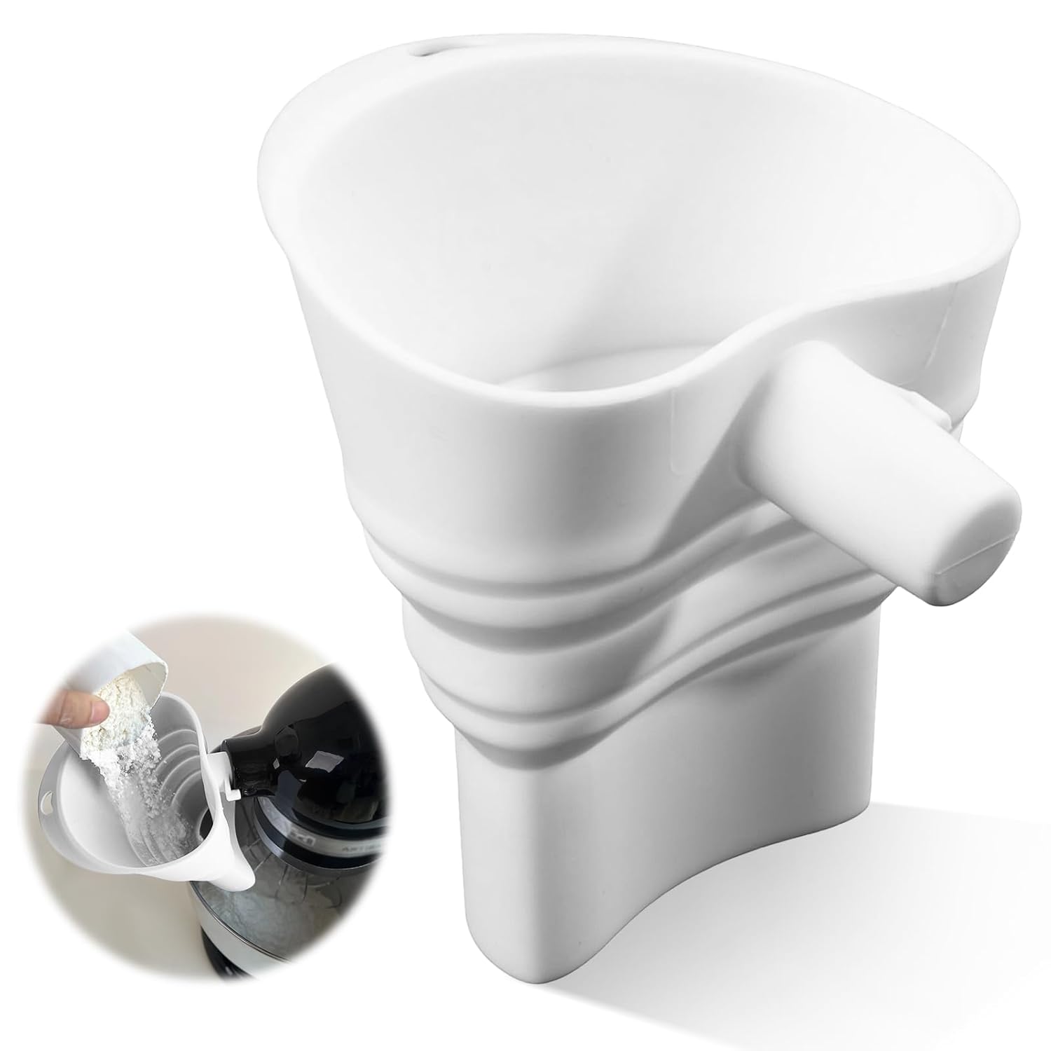 Skiennix Flour Funnel for KitchenAid Mixer - Easy Pour Silicone Kitchen Funnel | Dishwasher Safe (White)