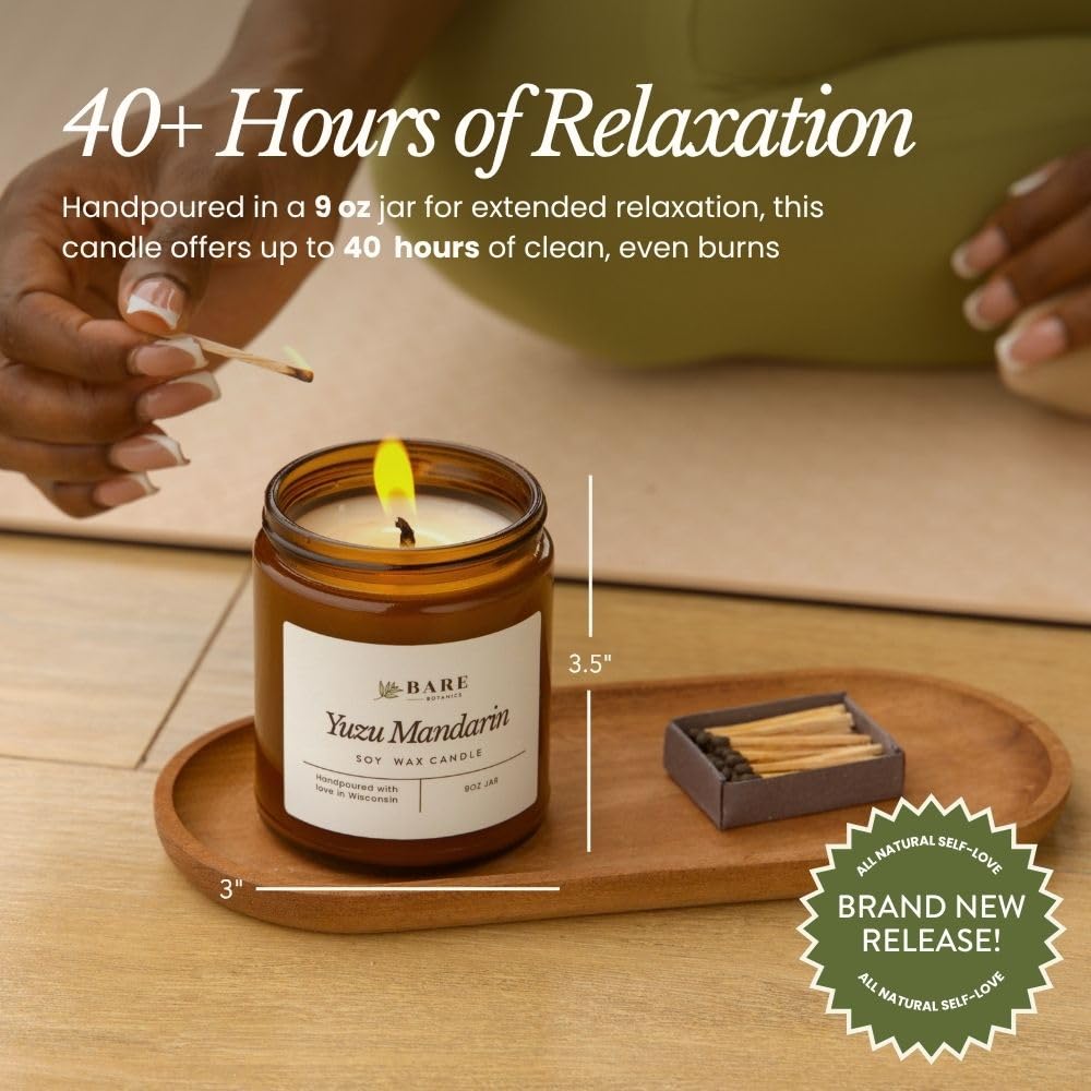 Bare Botanics Warm Vanilla Oak 9oz Soy Candle - 100% Plant-Based Fragrance Oils - Premium, Non-Toxic Candle - Softly Scented Natural Soy Wax - Handpoured in WI - 40 Hrs Long Burning & Ready to Gift