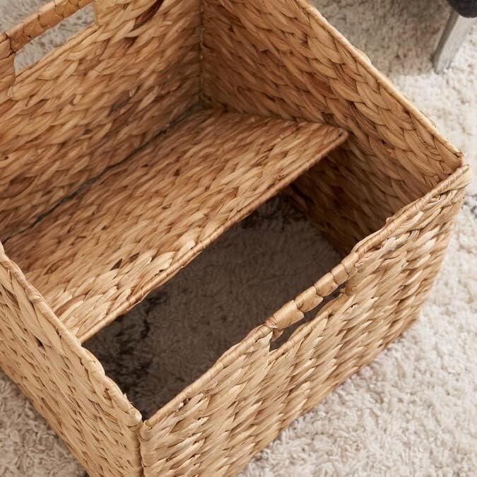 M4DECOR Water Hyacinth Storage Baskets - 12x12in Woven Baskets for Bedroom, Living Room & Nursery (Natural, 6 Pack)