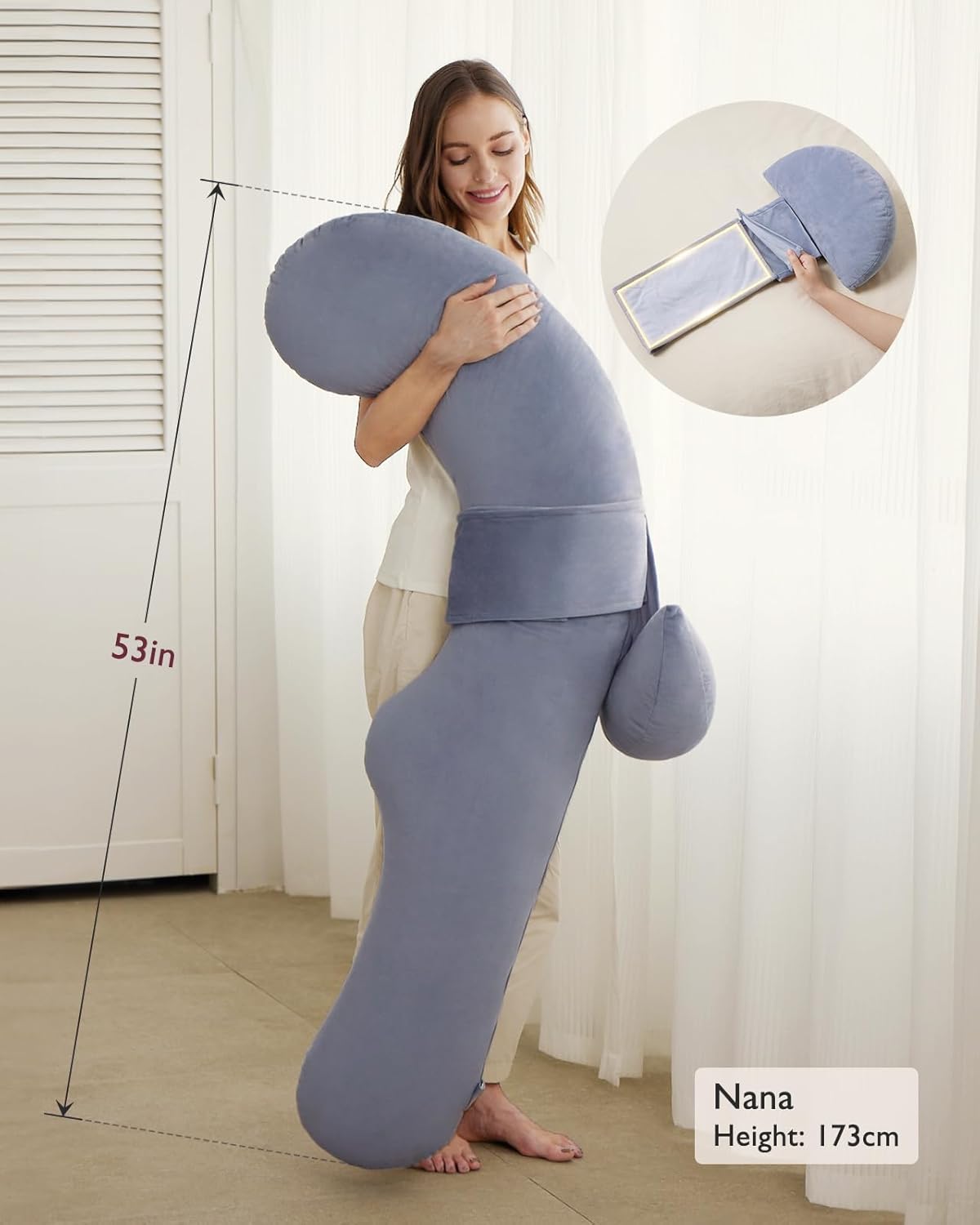 Momcozy Pregnancy Pillow - Original F Shaped Maternity Pillow with Adjustable Wedge - Full Body Support, Grey Velvet Cover