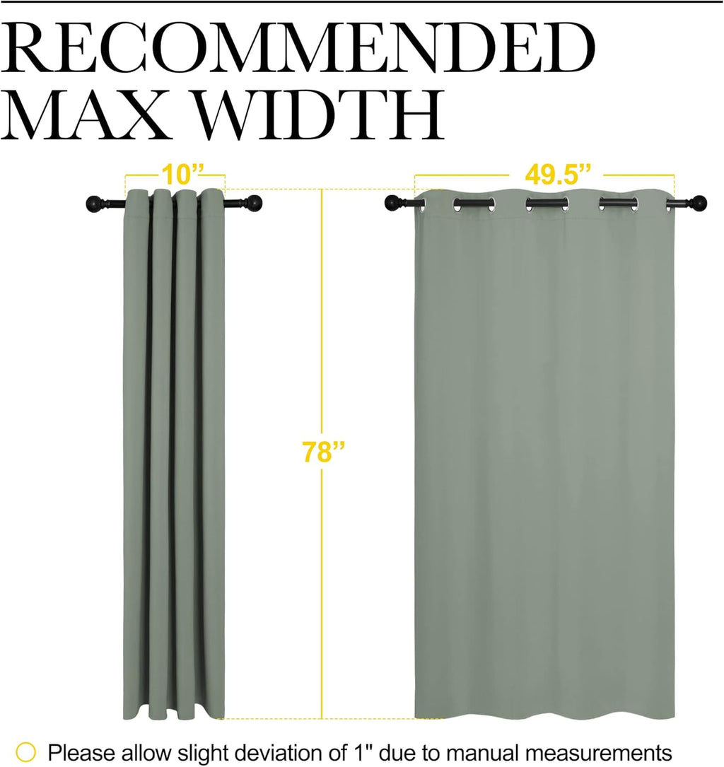 NICETOWN Greyish Green Blackout Curtains - 78" Long | Sound Reducing & Energy Efficient | 55" Wide, 2 Panels