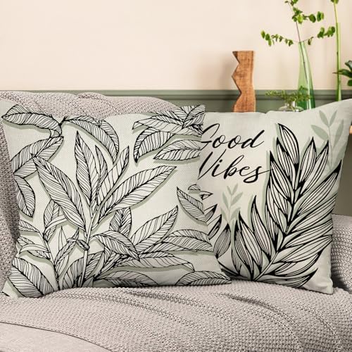 Black Leaves Decorative Throw Pillow Covers - Set of 4