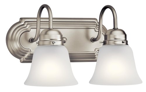 Kichler 12.25" 2-Light Vanity Bath Light in Brushed Nickel, Modern Bathroom Light with Clear Satin Etched Glass, (12.25" W x 8" H), 5336NIS