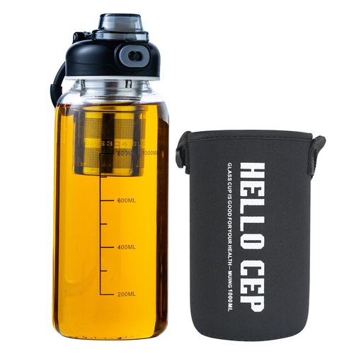 Snminetal 34oz Glass Water Bottle with Capacity Mark & Sleeve, BPA-Free Tea Bottle with Infuser for Hot & Cold Drinks, Tea, Coffee and Water for Gym, Home & Office