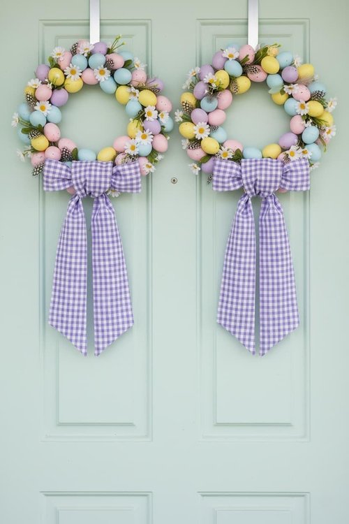 Elegant Wreath Sash by [Brand Name] - Purple White Checkered Plaid Bow Ribbon Bundle | 2 Pack (5.12" x 54.33") for Easter & Spring Decor