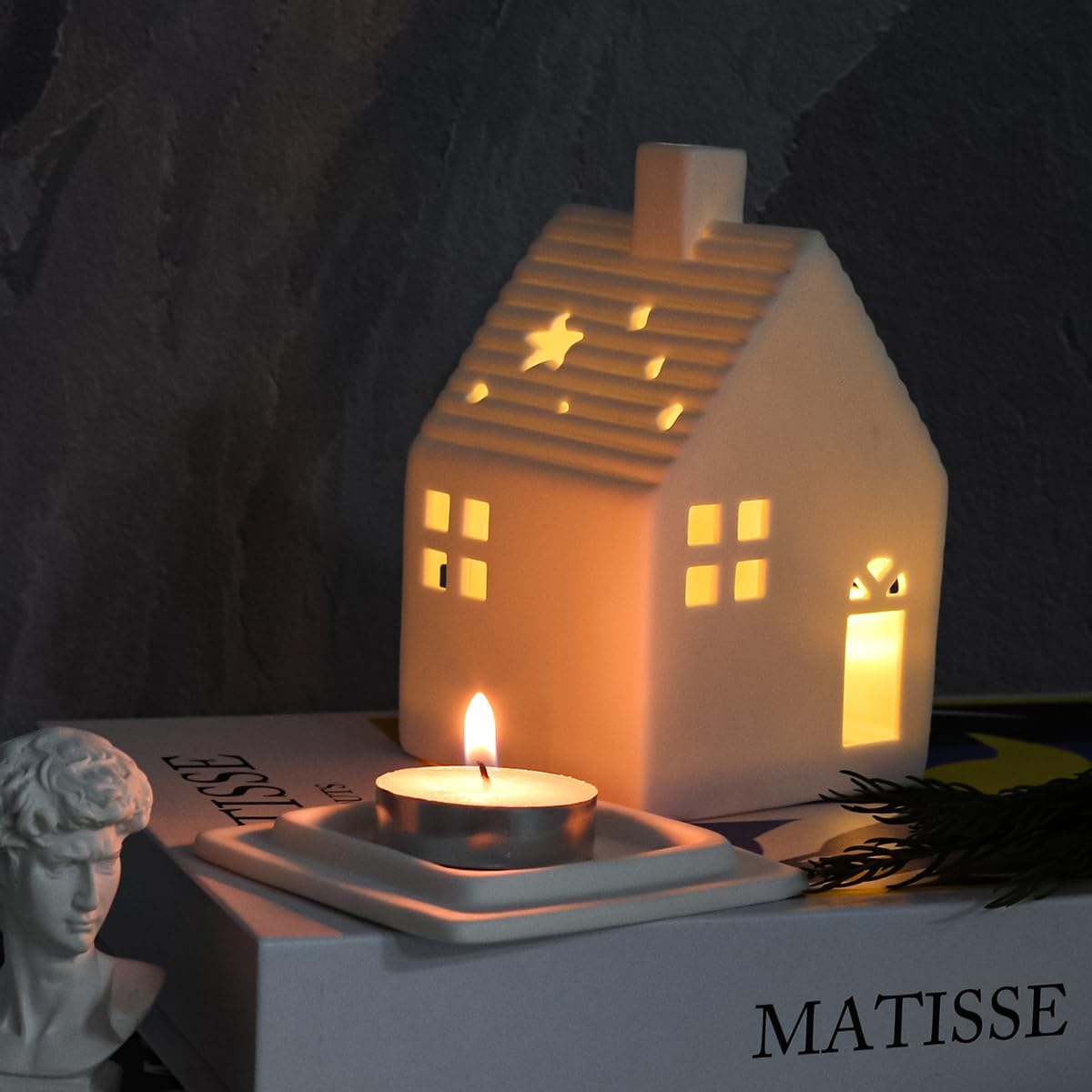 Tea Light House | Ceramic White Removable Design for LED Tea Light - Two-Part Structure