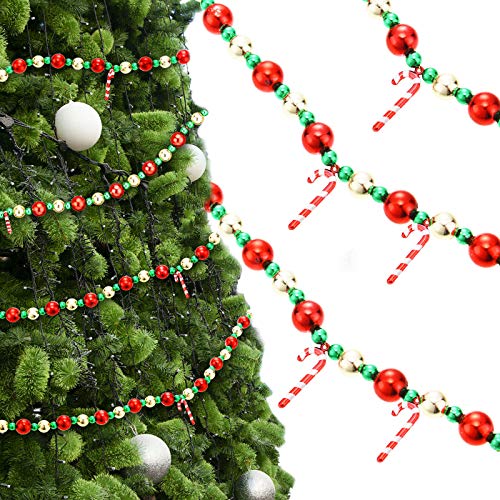 15ft Christmas Beaded Garland with Candy Cane Design for Holiday Decorations