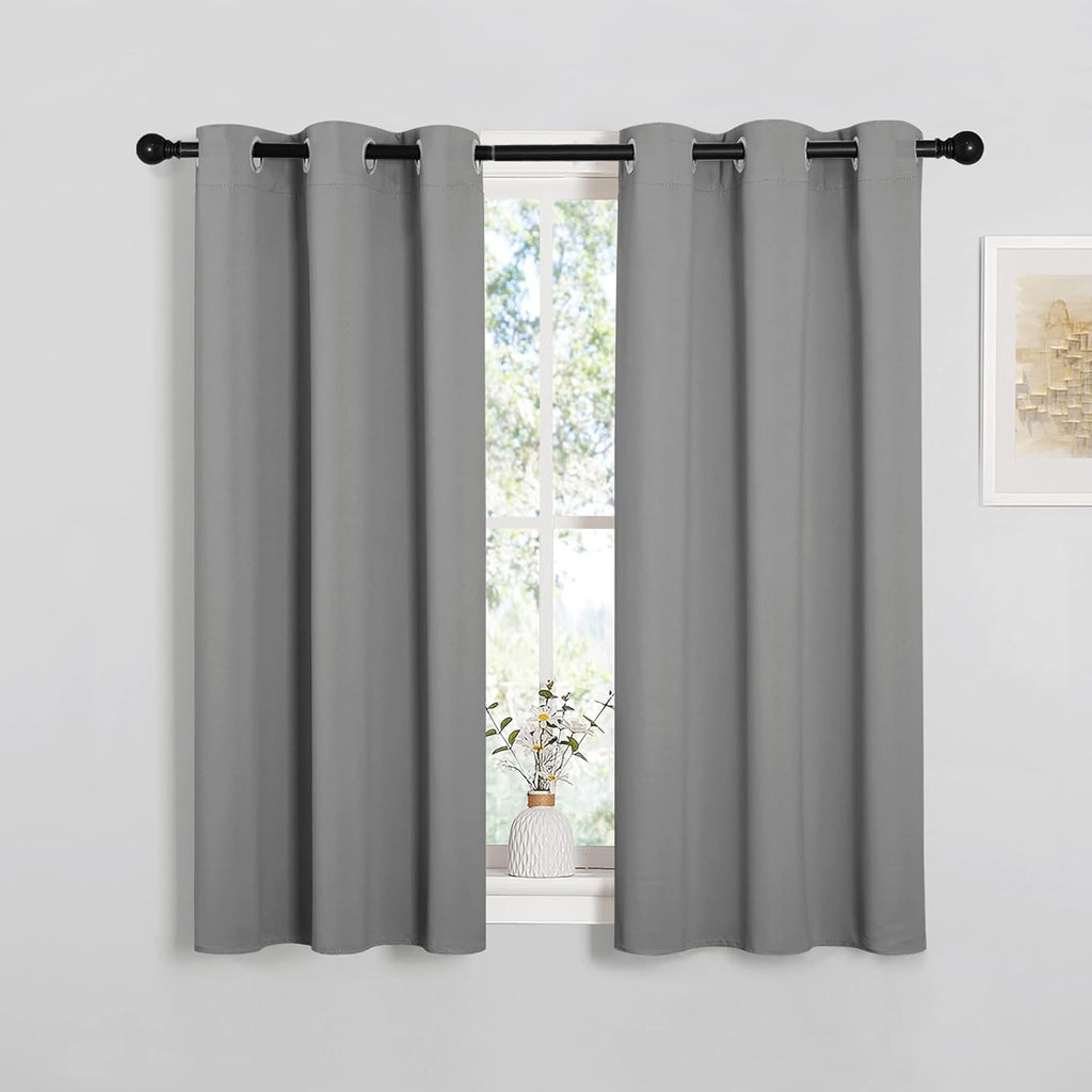 NICETOWN Silver Grey Blackout Curtain Panels - Thermal Insulated Grommet Top Drapes | 2 Panels, W34 x L45-Inch