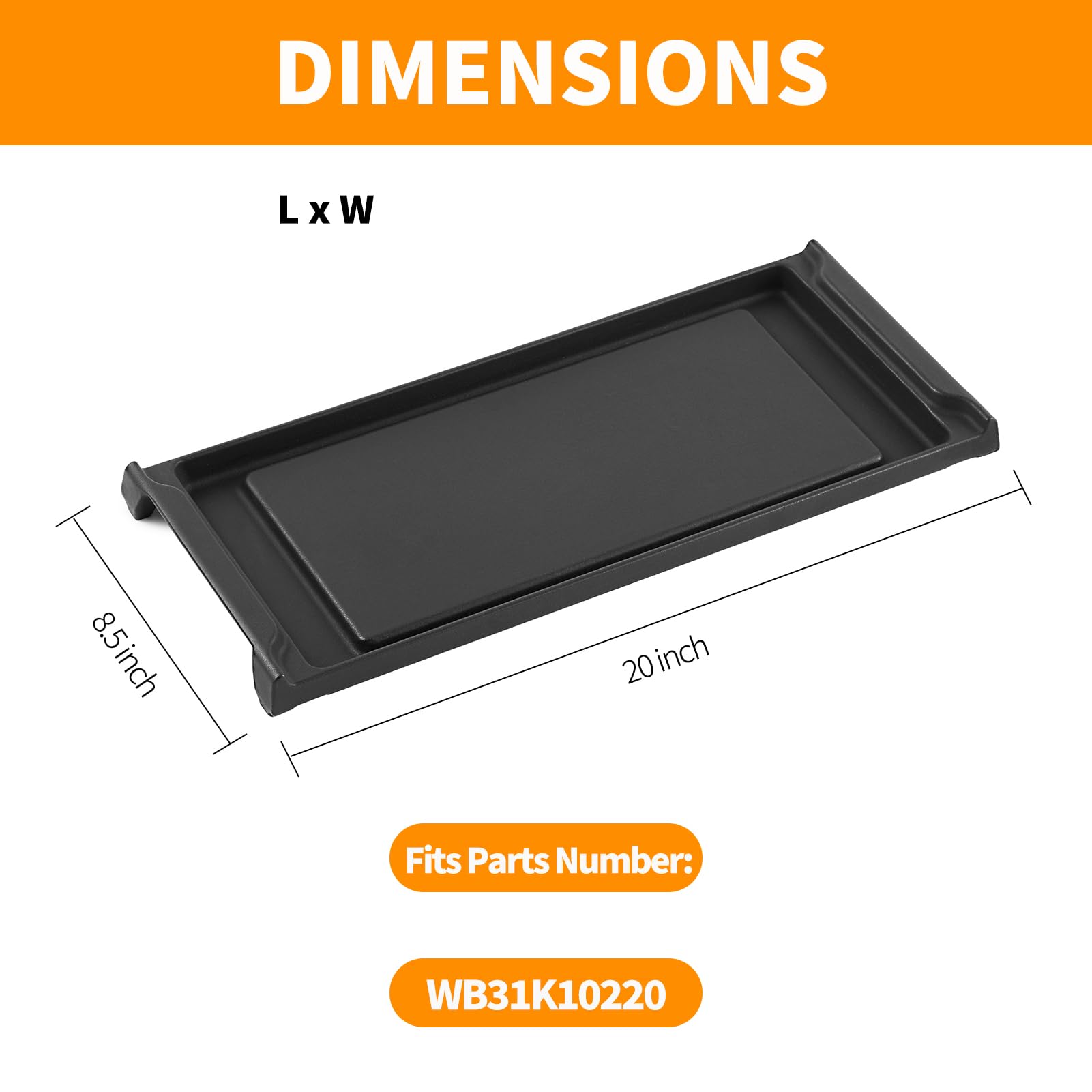 Upgraded WB31K10220 Griddle Replacement for GE Stove Parts 20" X 8.5" Cast Iron Center Griddle Plate C2S985SET9SS GE General Appliances Gas Range Parts Cafe Stove Top Cooktop Burner Flat Top Pan