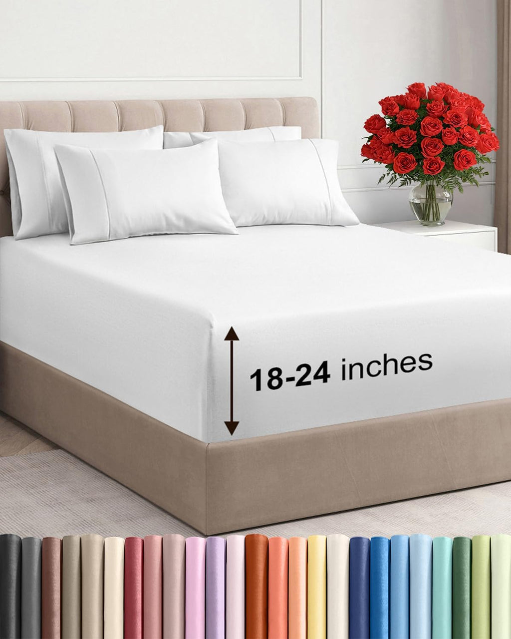 Skiennix Extra Deep Full Sheet Set | 6-Piece Breathable Cooling Bedding - Soft, Wrinkle-Free White Sheets