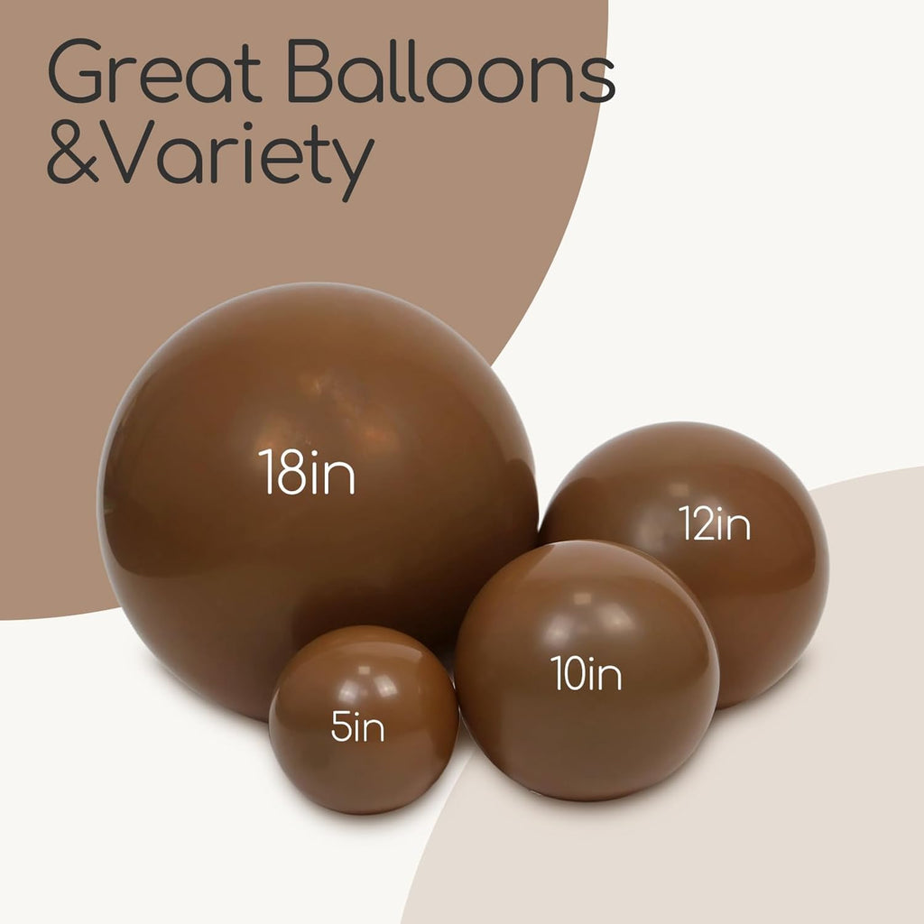 Skiennix Dark Brown Balloons - 120-Piece Boho Latex Balloon Arch Kit | 5-18 Inch Sizes for Parties