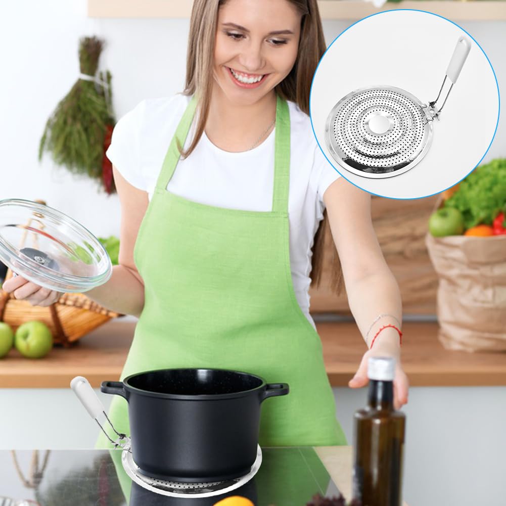 Heat Diffuser,Stainless Steel Heat Diffuser With Cool Touch Handle for Gas and Electric Stove Induction Cooktop Compatibility Simmer Plate Even Heat Distribution Food Warmer(size:7.99 x 7.36inch)