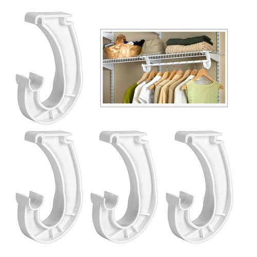 4Pcs Hanging Closet Rod Support,3/4 Closet Shelf Rod Holder,Sturdy J-Shaped Closet Brackets for Hanging Clothes,Cabinets Storage and Curtain