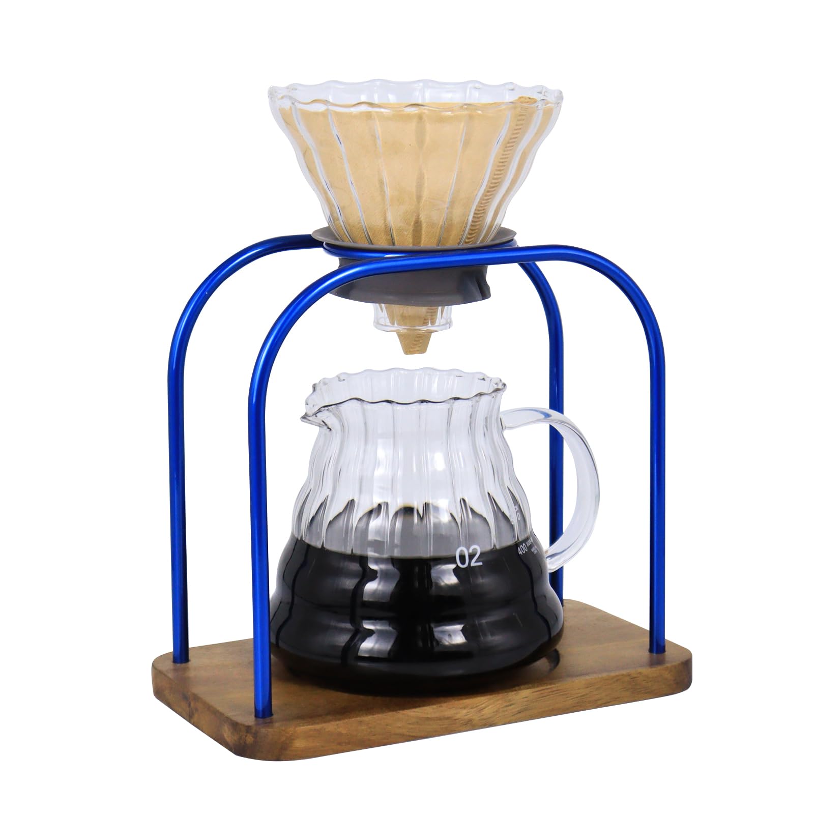 SOTECH Pour on coffee drips, filter Wooden stand Glass sharing pot with paper filter, coffee, tea and saffron set (blove)