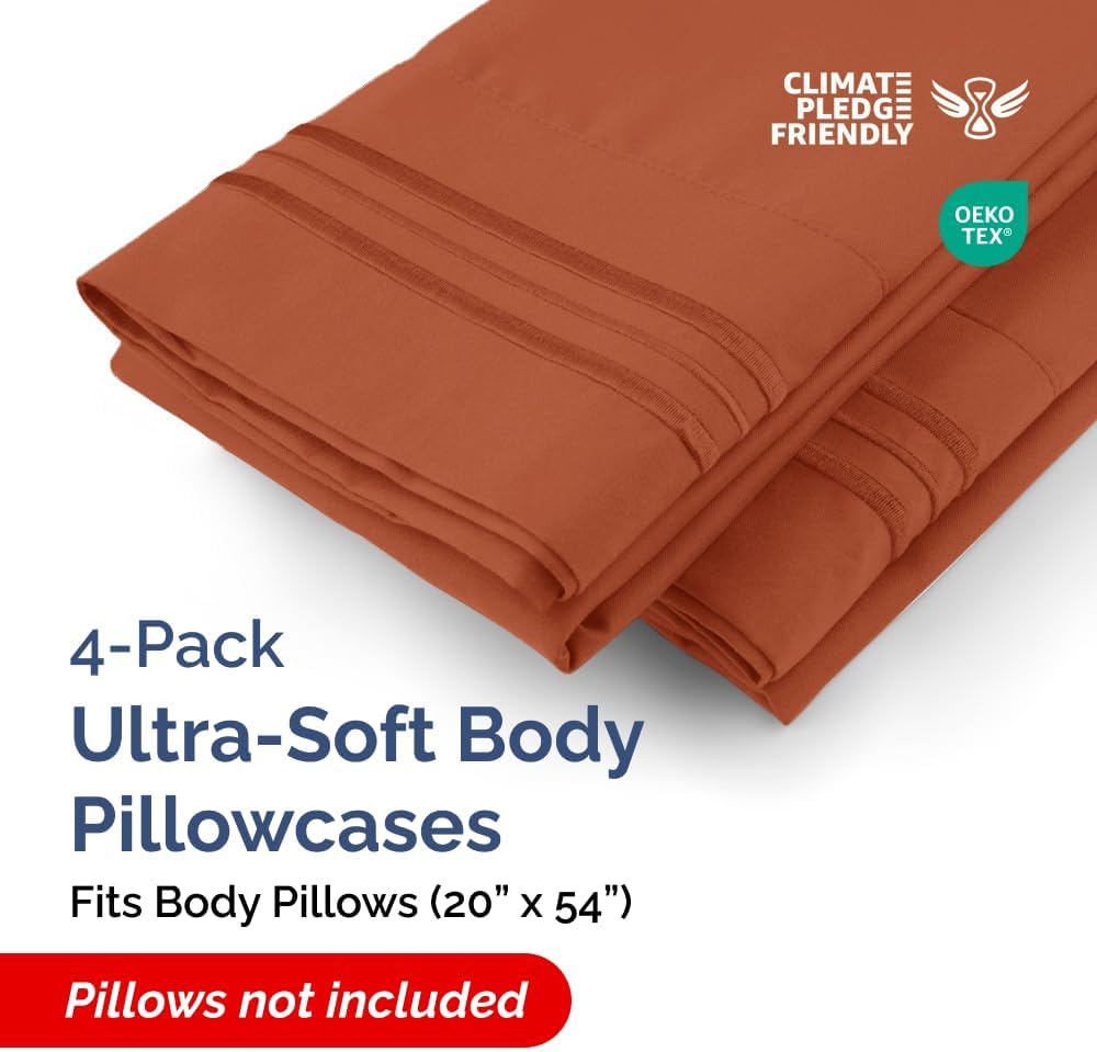Skiennix Body Pillowcases Set of 4 | Soft, Breathable 20x54 Long Pillow Covers - Comfy & Fade-Free in Terracotta